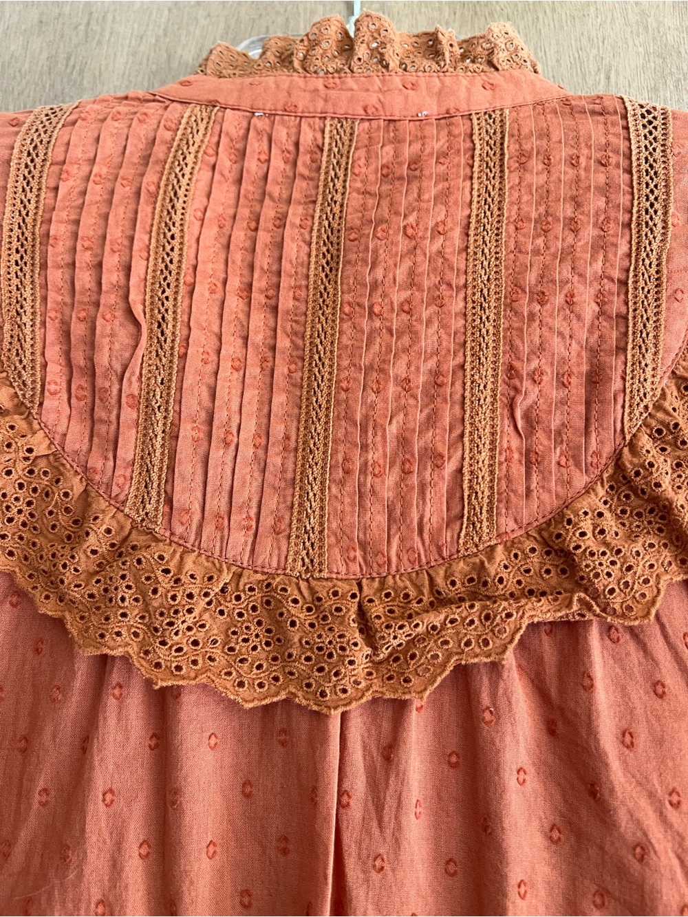 Love the Label Women's Rust Orange Cotton Eyelet Long Sleeve Blouse - Size: S - Picture 4 of 10